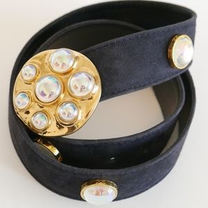 ESCADA Belt in Suede w/ Gold Toned Gem Buckle